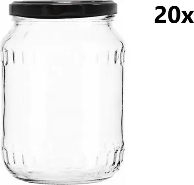 A clear glass jar with a black lid is shown against a white background. The text '20x' is visible in the upper right corner.