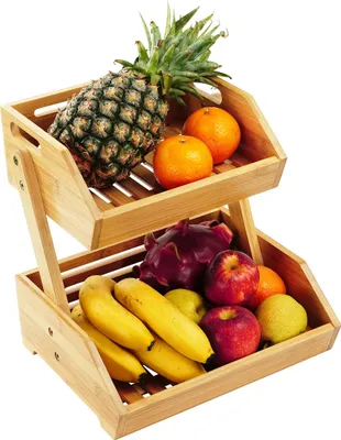 Produktbild von Relaxdays Obst Etagere Bambus, HxBxT: 29 x 30 x 25 cm, Korbetagere für Obst, Gemüse & Gebäck, Obstschale Küche, natur