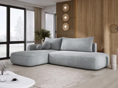Image de DomoHome Canapé d'angle BABU avec fonction lit - Canapé-lit fonctionnel en tissu CLOUD Taille : 300x105x60cm, Côté gauche Couleur : Gris clair