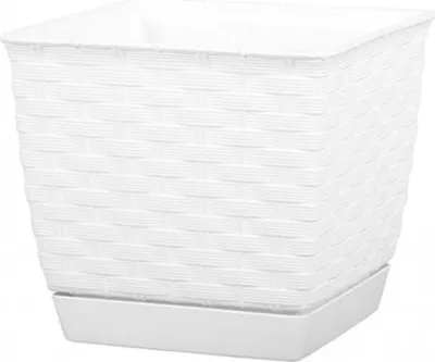 Produktbild von PROREGAL Blumentopf Rattan Quadrat 250mm 8,2 Liter. Rattola, Weiß
