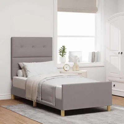 Zdjęcie produktu dla Maison Exclusive – stelaż łóżka z zagłówkiem w kolorze taupe, 90 x 200 cm, materiał