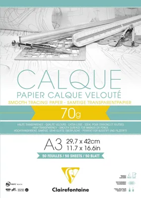 Image de Clairefontaine Bloc de papier calque A3 70/75g 50Fl