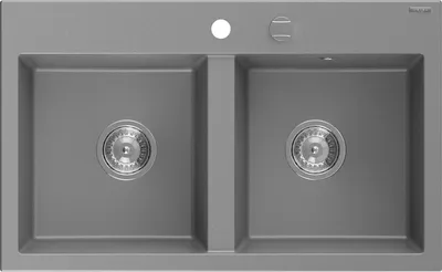 A top-down view of a double-bowl granite kitchen sink.