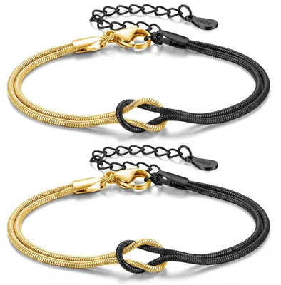 Produktbild von Freundschaftsarmbänder Knoten Armband Damen,Partner Armbänder Schwarzgold