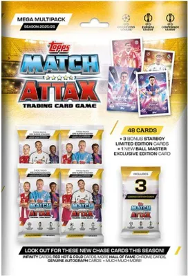 Produktbild von UEFA Champions League 2025/2026 Trading Cards – Mega Multipack (19. September 2025)+Heartforcards®Versandschutz