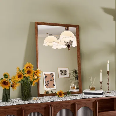 Immagine prodotto di Specchio da parete rettangolare, marrone, 45 x 65 cm. Specchio per il trucco, stile vintage, aspetto legno
