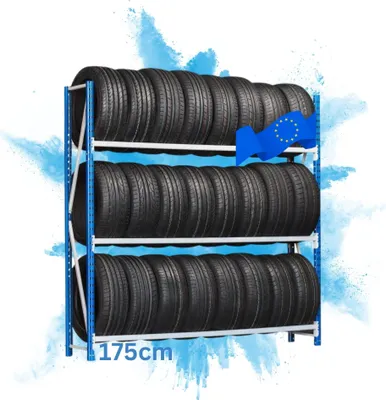 Produktbild von Reifenregal MAXIMUS Pro | Grundregal | HxBxT 200x175x50cm | 3 Ebenen | 150kg Fachlast | Lichtblau/Lichtgrau
