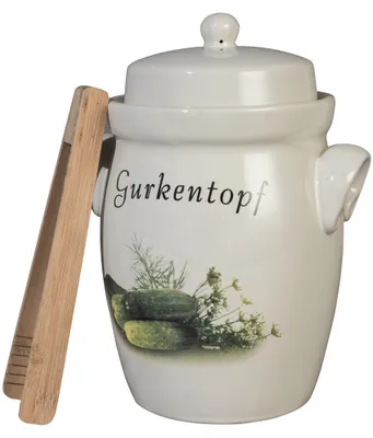 Produktbild von SCHMITT Gurkentopf 5L creme Keramik, mit Holzzange