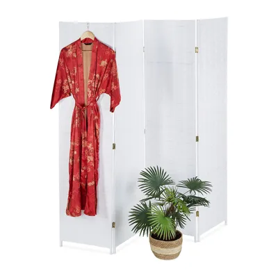 Image de Paravent Relaxdays, 4 panneaux, séparateur d'espace pliable, H x L : 180 x 180 cm, bois, corde en papier, cloison de séparation d'intérieur, blanc