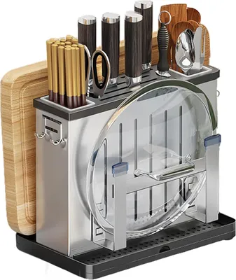 Produktbild von Schneidehalter - Küchenorganizer aus ABS Edelstahl für Schneidebretter und Küchenutensilien, ohne Bohren, mit V-Kleberzubehör