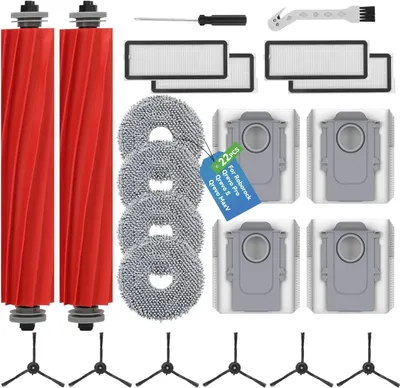 Produktbild von 22 Stück Zubehör für Roborock Qrevo S/Qrevo Pro/Qrevo MaxV Saugroboter,【Not für Qrevo】2 Hauptbürsten, 4 Staubbeutel, 4 Wischtücher, 4 Filter, 6 Seitenbürsten, Bürste，Schraubendreher-Ersatzteile