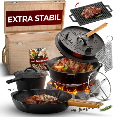 Produktbild von GUSSKÖNIG Dutch Oven Set 10 teilig Topf Set inkl. Rezeptbuch