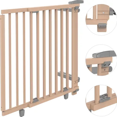 Produktbild von GEUTHER® Treppengitter für Kinder Oris zum Anschrauben | Treppenschutzgitter Holz | Babyschutzgitter mit Türöffnung Holz | Breite: 95-135 cm