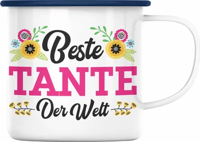 Produktbild von Trendation - Beste Tante der Welt Geschenk Emaille Tasse Spruch für Tante Weihnachten Lieblings Verrückte Tante Coole Geschenkidee (Blau)