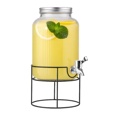 Produktbild von Glas Getränkespender 3,8 L mit Zapfhahn & Ständer – Saftspender für Wasser und Limonade