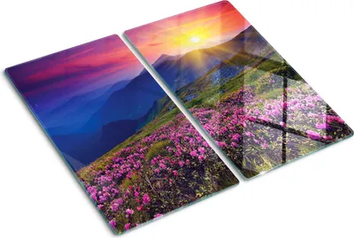 Obrázok produktu pre Sklenená ochranná doska – Kryt varnej dosky – Kryt na indukčnú dosku – 2x30x52 cm – Rýchle čistenie – Tvrdené sklo – Kvety rododendronu