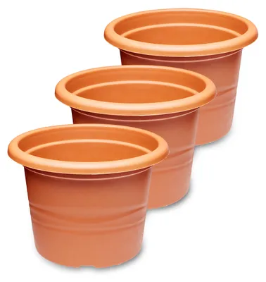 Produktbild von Garronda Blumentopf rund Kunststoff für Blumen und andere Pflanzen GD-0022 (3 Stück - Terracotta, 15cm H=10,5cm)