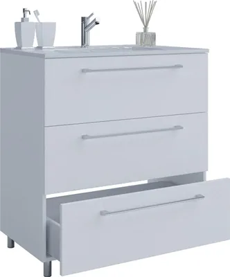 Produktbild von VCM 2-tlg. Waschplatz Waschtisch | Waschbecken Unterschrank Breite 60 cm | Badmöbel Set stehend | 3 Schubladen | Badinos