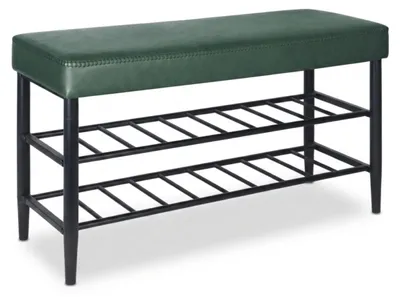 Immagine prodotto di Panca porta scarpe Relaxdays, seduta imbottita in ecopelle, 2 ripiani per 6 paia di scarpe, porta scarpe L 50 x P 80 x A 30 cm, verde