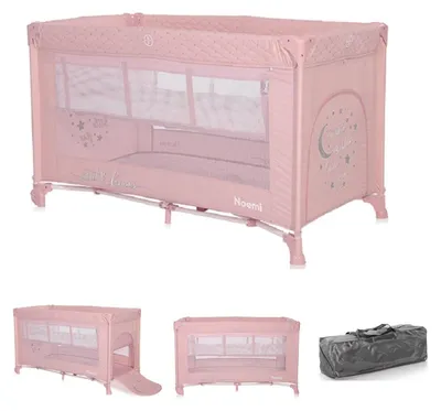 Produktbild von Lorelli Reisebett Noemi 2 Ebenen seitliche Öffnung Matratze Räder Tragetasche pink