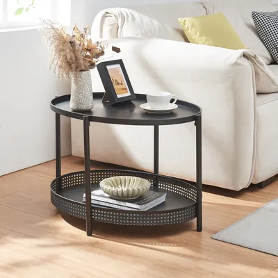 Produktbild von Couchtisch 'Jäller' Metall oval in Rattan-Optik 66 x 51 x 44 cm Schwarz