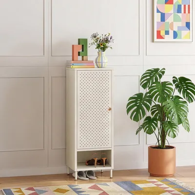 Zdjęcie produktu dla Szafka na buty „Coleraine” z 1 drzwiami, stalowa, 115 x 43 x 35 cm, z przegródką, kolor kremowo-biały