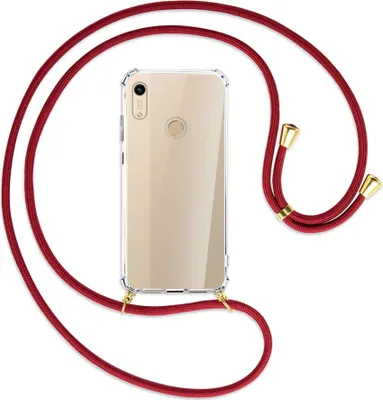 Produktbild von Handykette Backcover-Schutzhülle mit Band (Metall goldfarben) für Honor 8A / Huawei Y6s 2019 - dunkelrot