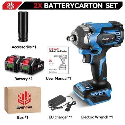 Image de Clé à chocs sans fil - Clé à chocs électrique - Couple de 1200 Nm - Moteur sans balais - 1200 W - 6800 tr/min - 2 batteries, ensemble A - Emmanchement carré de 1,27 cm
