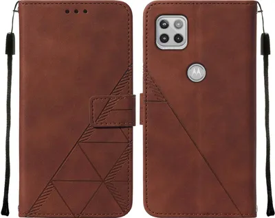 Produktbild von Moto One 5G Ace Hülle, Schlank Prägung Flip Leder Kartenfächer Schutzhülle mit Ständer für Motorola Moto One 5G Ace Braun