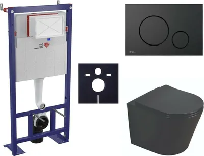 Produktbild von SAT Infinitio Hänge-WC Set spülrandlos mit SoftClose für Trockenbau und Vorwandinstallation, schwarz