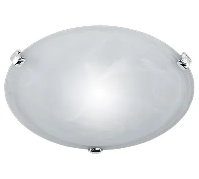 A close-up studio shot of a white glass ceiling light fixture with chrome accents.