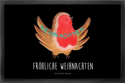 Produktbild von Mr. & Mrs. Panda Gummimatte Rotkehlchen Weihnachten 40 x 60 cm - Schwarz - Geschenk, Schmutzmatte, Heiligabend, Eingangsmatte, Vogel, Weihnachtsgruß, Sauberlaufmatte