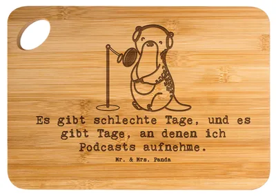 Produktbild von Mr. & Mrs. Panda Frühstücksbrett Otter Podcast aufnehmen - Transparent - Geschenk, Produzieren, Hackbrett, Holzbrett, Holzbrettchen, schneidbrett, Podcasterin, Podcaster