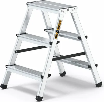 Produktbild von Drabest | Klappleiter - 3 Stufen, Tragfähigkeit 125kg - Doppelseitige Leiter, Alu Leiter, Anti-Rutsch-Füße, Trittleiter, Leiter