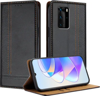 Produktbild von Handyhülle für Huawei P40 Pro Leder Flip Klappbare Schutzhülle mit Standfunktion Schwarz