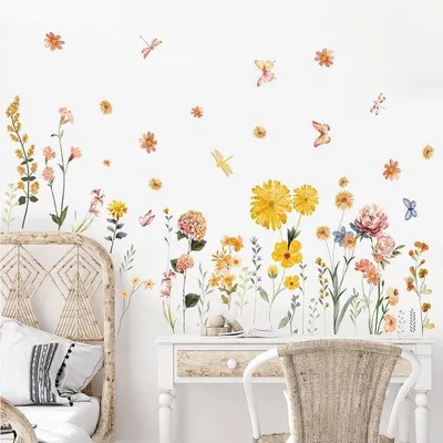 Produktbild von Unyqoos® Vinyl-Wandsticker mit Blumen & Libellen – selbstklebend, wasserfest und farbecht, dekorativ für Schlafzimmer & Wohnzimmer