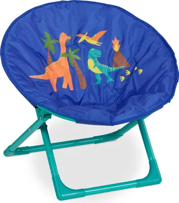 Image de Relaxdays Moonchair Enfants, Dino, pliable, H x l x P : 47 x 50 x 48 cm, chaise pour enfants d'intérieur et d'extérieur, fauteuil pour enfants, bleu