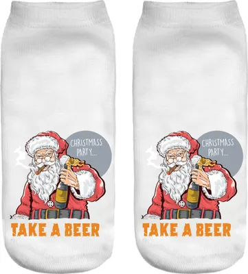 Produktbild von Weihnachtssocken, Sneaker, Sportsocken, Socken Damen, lustiges 3D-Motiv, Weihnachtsfeier & Bier [001]