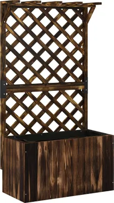 Image de Potager surélevé avec treillis, bois brûlé, 64 x 33 x 122 cm