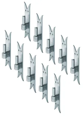 Immagine prodotto di Alberts 864033 Cerniera su piastra, gancio a T, terminale a coda di carpa, zincata a caldo blu, interasse Ø16 mm, piastra 205 x 54 mm, set da 10 pezzi