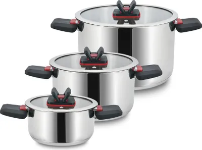 Produktbild von Linnuo 3tlg Topfset Induktion Kochtopf Set Edelstahl Töpfe mit Glasdeckel mit klappbaren Kunststoff-Griffe, Kochgeschirr Induktion, stabiler Boden