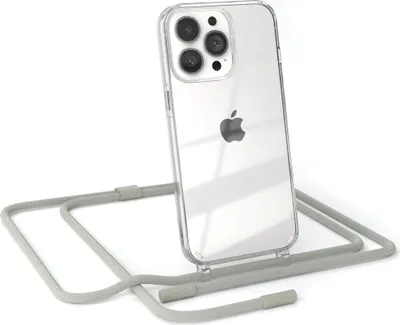 Produktbild von EAZY CASE Handykette für Apple iPhone 13 Pro, Clear Case aus Silikon, mit Umhängeband, abnehmbare Endstücke, Handyband in Beige