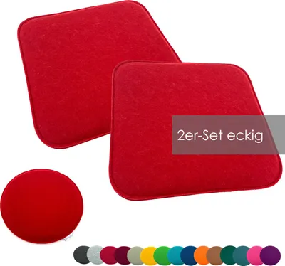 Produktbild von heimtexland ® Sitzkissen Set Filz Stuhlkissen Stuhlauflage Filzkissen Stuhl Polster Kissen Typ631 2er Set 35 x 35 cm Eckig Rot