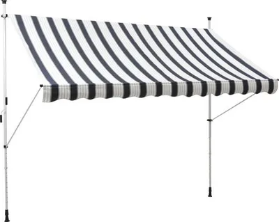 Produktbild von Klemmmarkise (Balkonmarkise) 3x1,5 Stoff gestreift blau/weiß Gestell RAL 9003 signalweiß (Bausatz)