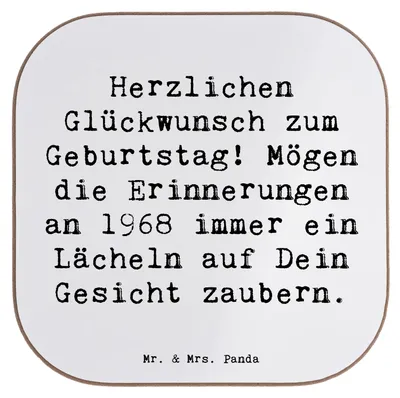 Produktbild von Mr. & Mrs. Panda Tischschoner Spruch 1968 Geburtstag - Weiß - Geschenk, Geburtsjahr, Tassenuntersetzer, besonderes Jahr, Coaster, Happy Birthday, unvergessliche Momente