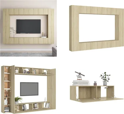 Obrázok produktu pre vidaXL 8-dielna súprava TV skriniek Sonoma dub na báze dreva - TV skrinka - TV skrinky - HiFi skrinky - HiFi skrinky