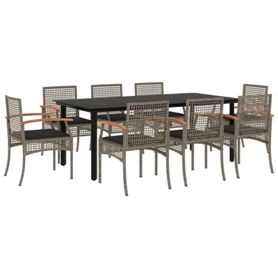 Produktbild von vidaXL 9-tlg. Garten-Essgruppe mit Kissen Grau Poly Rattan