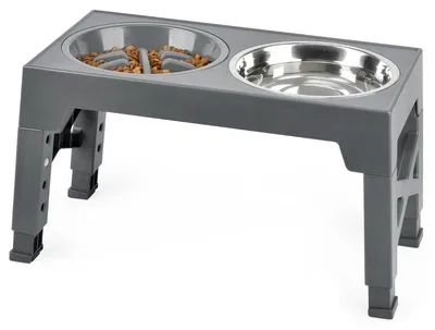 Produktbild von Erhöhter Futternapf für große Hunde – Hochwertiger Napfständer mit Edelstahlschale & Anti-Schling-Napf, 0,8 L auslaufsicher für gesundes Fressen