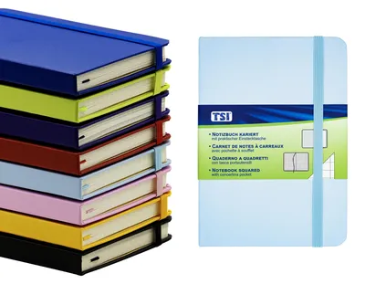 Produktbild von TSI Notizbuch A6 mit Hardcover, Lineatur kariert, Farbe blau, 192 Seiten, mit In