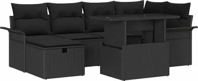 Produktbild von vidaXL Gartensofa-set 7 stk. Schwarz Poly-Rattan